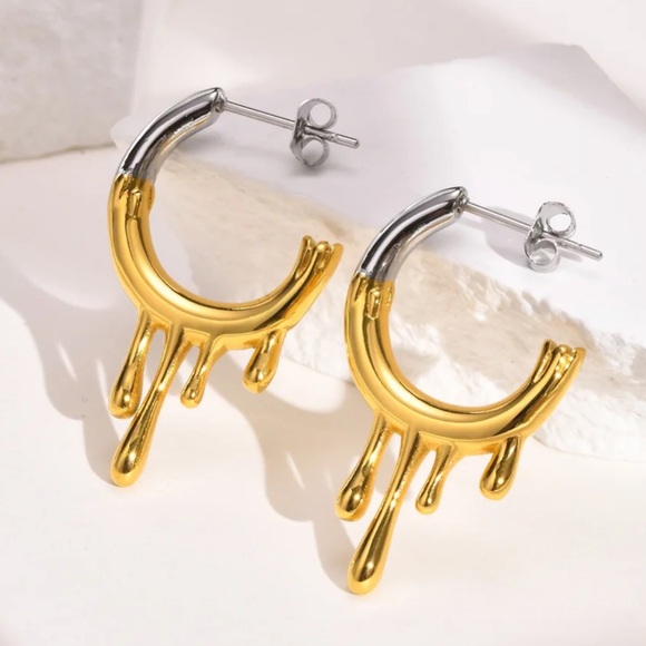 Stainless Steel Two Tone Earrings - Picture 2 of 2